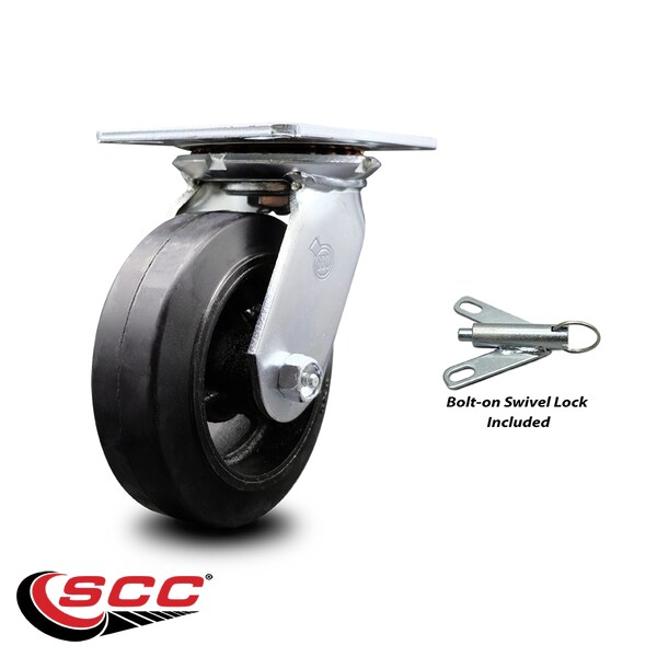 6 Inch Heavy Duty Rubber On Steel Caster With Ball Bearing And Swivel Lock SCC